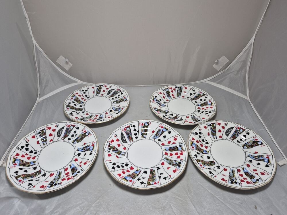 Staffordshire Elizabethan CUT FOR COFFEE Playing Card Snack Plates (Set of 5)